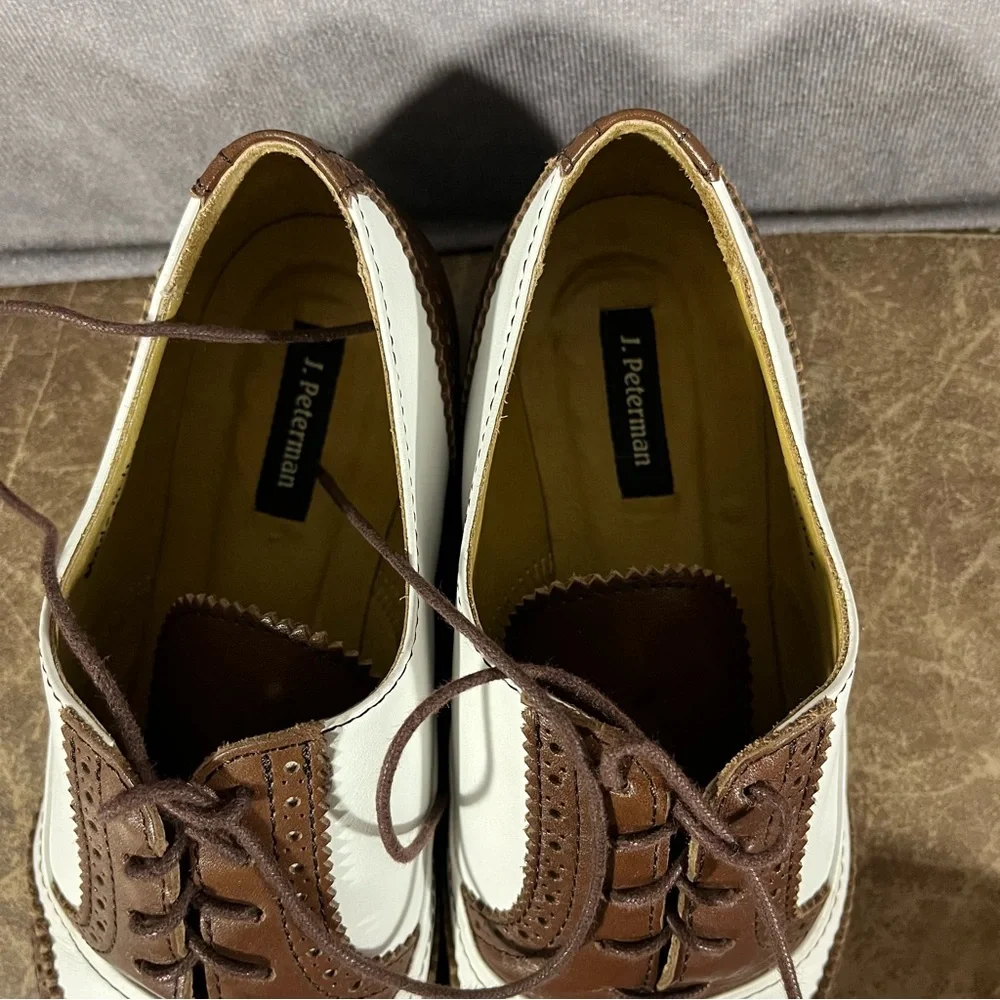 J Peterman Wingtip Oxford Womens‎ Shoes Size 6 Italy Leather Lined Brown / White